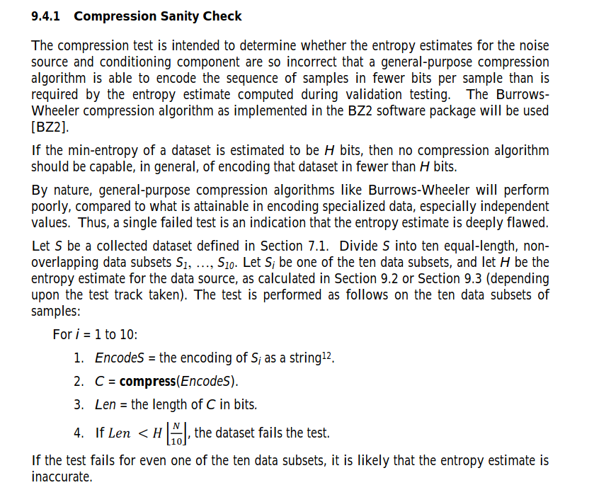 NIST SP 800-90B, August 2012 Draft, §9.4.1 detailing compressive methods of entropy measurement.